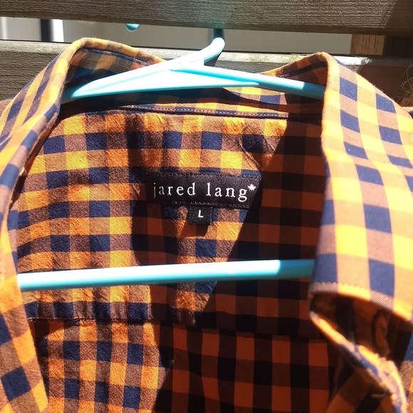 Large Men's Jared Lang Orange Blue Plaid Check - Picture 2 of 8